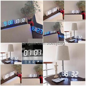 Bureau tafel klokken 3D led wandklok saat digitaal alarm display 3 helderheidsniveaus horloges nachtlamp snod huis keukenkantoor drop dhjl6