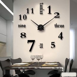 Desktafel klokken 3d wandklok spiegelstickers creatief diy modern design stomme kwarts naald horloge reloj de pared home decor 230422