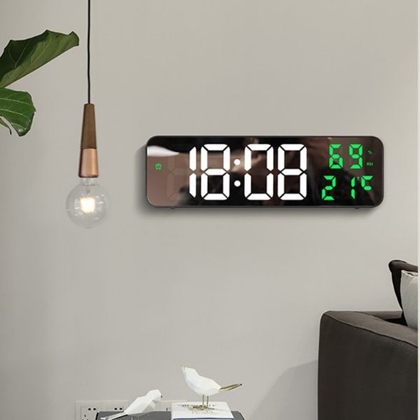 Horloges de table de bureau 9 pouces grande horloge murale numérique affichage de la température et de l'humidité mode nuit réveil de table 1224H horloge électronique LED 230516