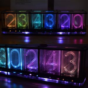 Bureau Tafelklokken Groot lettertype DIY Rainbow RGB Full Color LED Digitaal Retro Glow Analoog Nixie Tube DS3231 Elektronische klok Muziek Spectrum Display Kit 230621