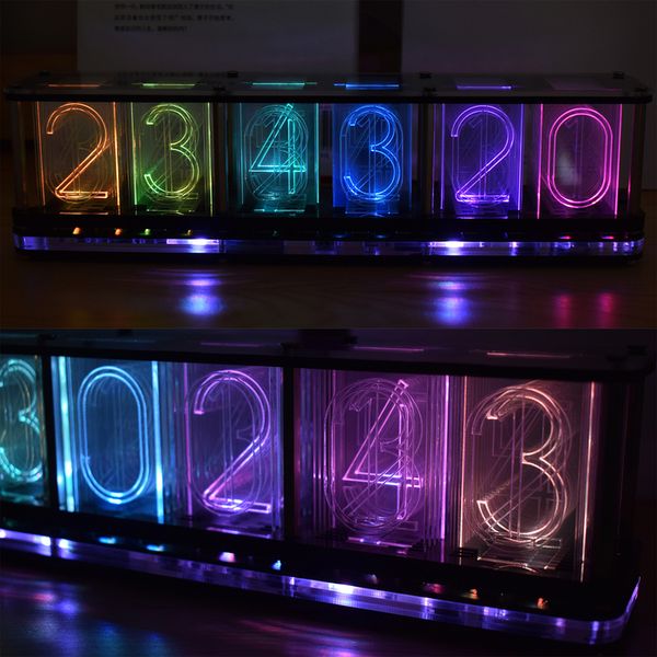 Relojes de mesa de escritorio Fuente grande DIY Rainbow RGB LED a todo color Digital Retro Glow Analógico Nixie Tube DS3231 Reloj electrónico Music Spectrum Display Kit 230621