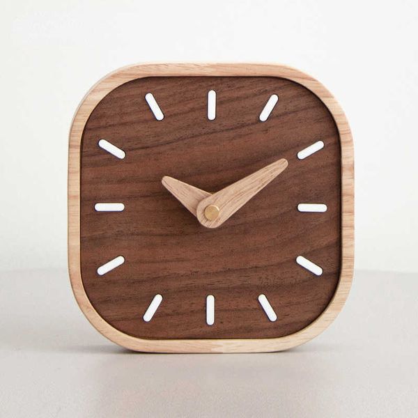 Relojes de mesa de escritorio Reloj de escritorio minimalista de nogal negro Reloj de escritorio silencioso de cabecera Mini reloj pequeño Reloj decorativo creativo nórdico AA230515