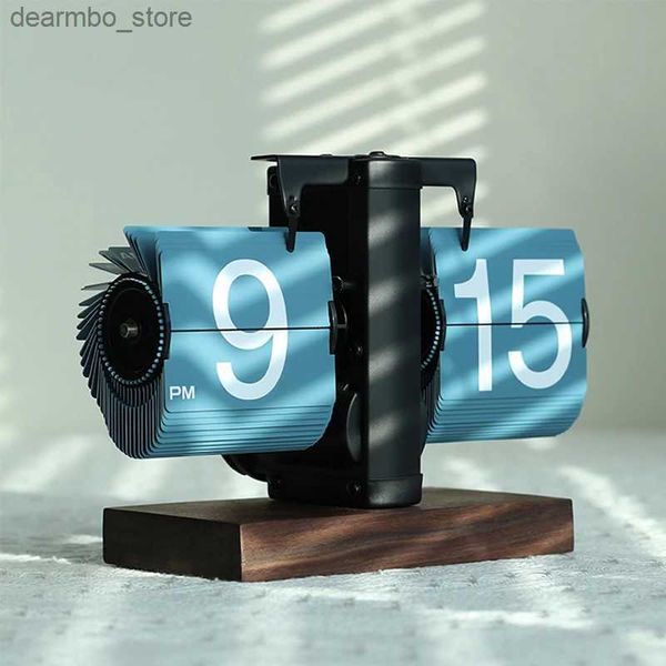 Desk Table Clocks Reloj de escritorio con tapa de color azul, diseño retro vintage, reloj con tapa automática, reloj de mesa con batería de gran número, decoración del hogar 24327