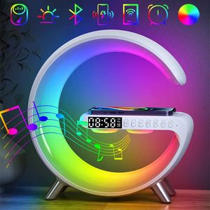 Horloges de table de bureau Haut-parleur Bluetooth Réveil LED. Lampe de nuit d'ambiance colorée RVB. Simulation de lever de soleil Réveil. Chargeur de téléphone sans fil 15 W 231013