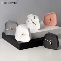 Horloges de table de bureau Horloge de bureau en ciment Forme géométrique Bureau Silencieux Béton Petit Creative Nordic Décoration de la maison Accessoires pour personnes Cadeaux 231207