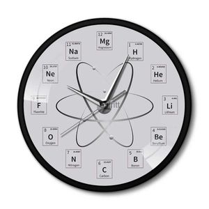 Horloges de table de bureau Élément chimique Horloge murale d'art Montre Tableau périodique des éléments Chimie Science Biologie Enseignants Cadeau Cadre en métal Duvar Saati YQ240118