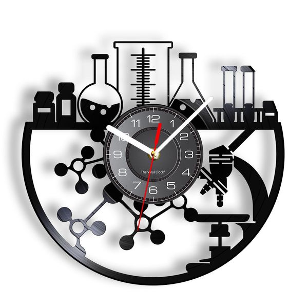 Escritorio Relojes de mesa Experimento químico Disco de vinilo Reloj de pared Química Microscopio Bunsen Retro Reloj de pared Laboratorio Ciencia Decoración Reloj 230420