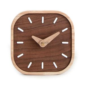 Desk Table Clocks Créatif noyer noir en bois massif petite horloge de Table nordique Simple vent chambre chevet bureau affichage muet Table décorative YQ240118