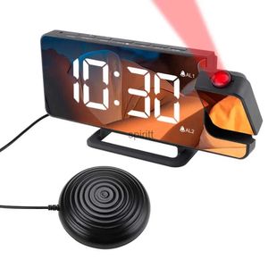 Horloges de table de bureau Créatif LED Réveil vibrant numérique Projection Six niveaux de luminosité Chambre de chevet Horloges de table de bureau Prise USB YQ240118