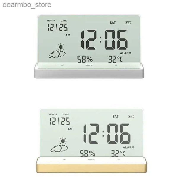 Horloges de table de bureau Horloge numérique transparente créative Température/Humidité/Date/Affichage météo Table électronique Réveil Décor de bureau Ornement 24327
