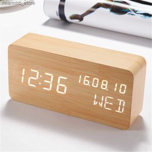 Horloges de Table de bureau réveil en bois créatif horloge électronique de bureau avec Date température prise USB Silence24327