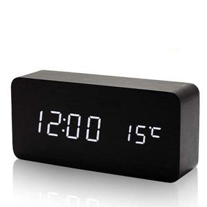 Desk Table Clocks Reloj despertador digital de madera creativo Mesa LED digital que habla madera Noche Reloj de escritorio electrónico Reloj ligero para niños Alarma de viaje Z02 YQ240118