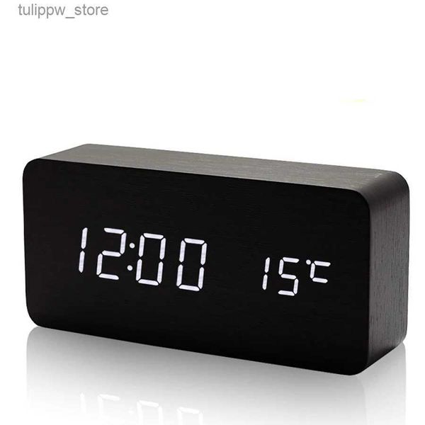 Relojes de mesa de escritorio Reloj despertador digital de madera creativo Mesa LED digital Hablando Madera Noche Reloj de escritorio electrónico Reloj ligero para niños Alarma de viaje Z02 L240323