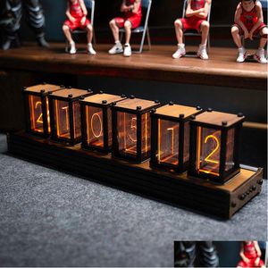 Bureautafelklokken Bureautafelklokken Luxe Nixie Glow Tube Hout Diy Creatief Elektronisch Desktop Rgb Stil digitaal horloge D Dhgarden Dhcri