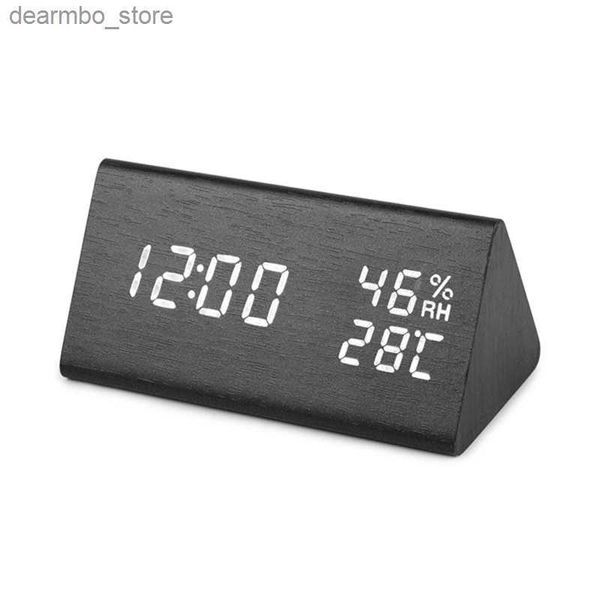 Horloges de table de bureau Réveil numérique LED Montre de table de répétition en bois avec jauge de température et d'humidité Intérieur USB/AAA Alimenté Desk Clocks24327