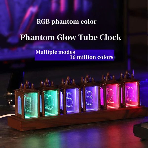 Relojes de mesa de escritorio Reloj de tubo digital Nixie Se requiere ensamblaje con LED RGB que brilla Reloj de mesa para decoración de escritorio de juegos con caja de regalo 231207