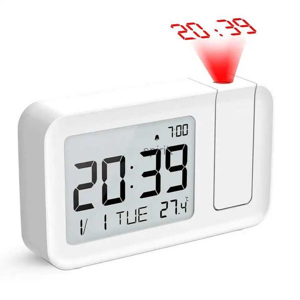 Horloges de table de bureau Réveil de projection numérique Réveil de table électronique de bureau avec projecteur de temps de température Horloge muette de chevet de chambre à coucher YQ240118