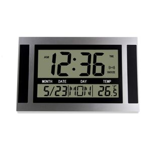 Relojes de mesa de escritorio Reloj de pared digital LCD Gran temperatura Calendario Alarma Grano de madera Estilo moderno Campana Termómetro Oficina 230608