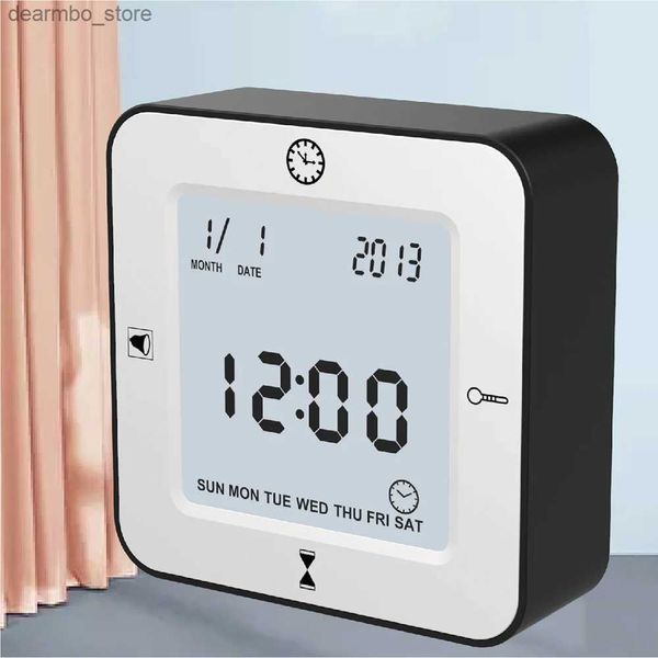 Horloges de table de bureau Réveil électronique de table LCD Cube numérique avec calendrier Thermomètre Compte à rebours Minuterie de chevet Fonctionne sur batterie pour la maison 24327