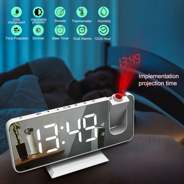 Relojes de mesa de escritorio Radio FM LED Reloj despertador inteligente digital Reloj Escritorio electrónico Despertador USB con proyección de tiempo de 180 ° Snooze 230531