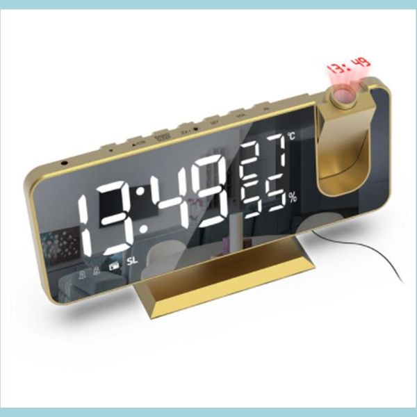 Horloges de table de bureau Radio Fm Led Horloge de table d'alarme intelligente numérique 180ﾰ Projecteur de temps Miroir de maquillage Minuterie électronique Température Disp Dha0U