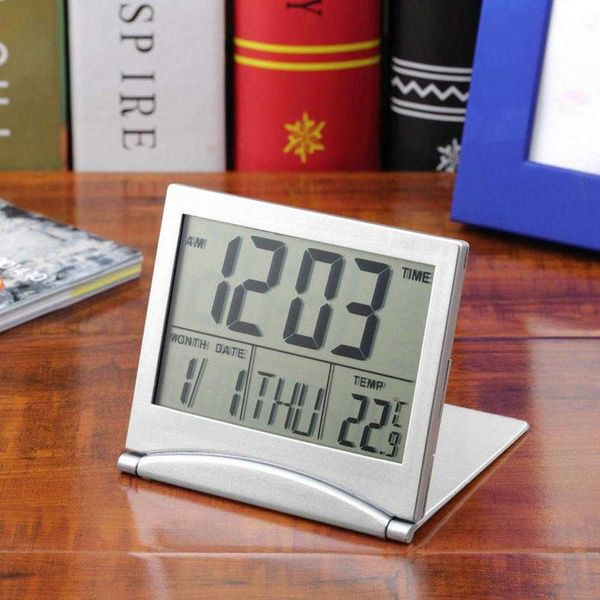 Relojes de mesa de escritorio, reloj despertador Digital LCD plegable, Mini reloj electrónico, mesa de escritorio, mesita de noche, calendario, termómetro, estación meteorológica, temperatura, viaje. AA230522