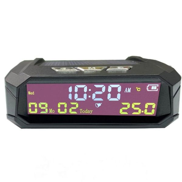 Horloges de table de bureau Entièrement automatique Multifonctionnel Recharge solaire Véhicule Coffre-fort Noir Accessoires Calendrier Horloge