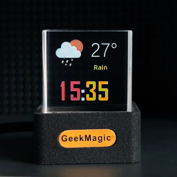 Relojes de mesa de escritorio GeekMagic GIFTV Decoración de escritorio holográfica de cristal Estación meteorológica inteligente Reloj digital con animaciones GIF y álbum de imágenes 231216