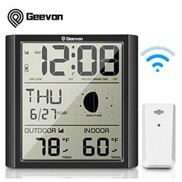 Bureau Tafelklokken Geevon Wekker Weerstation Binnenhorloge Met Temperatuur- en Vochtigheidsmeter Digitale Maanfase Snooze2145