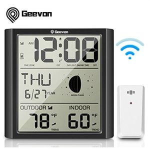 Horloges de table de bureau Geevon Réveil Station météo Montre d'intérieur avec jauge de température et d'humidité Phase de lune numérique Snooze200b