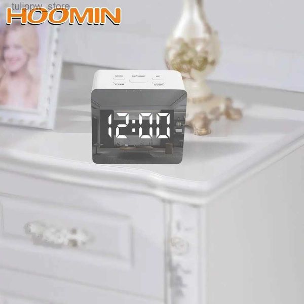 Horloges de table de bureau HOOMIN affichage LED numérique horloge miroir de bureau avec fonction Snooze thermomètre USB à piles réveils de Table de bureau L240323