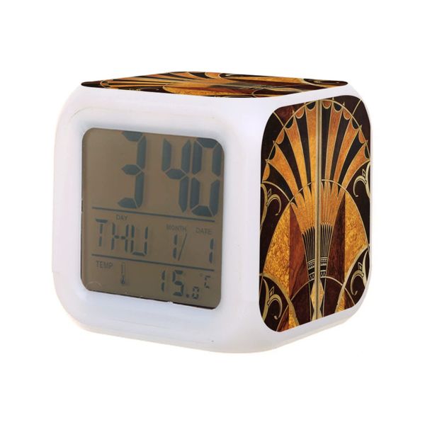 Relojes de mesa de escritorio Reloj despertador para niños Art Nouveau Deco Vintage Elegante Chic Digital con función de termómetro 7 colores Night Sports2010 Amsir