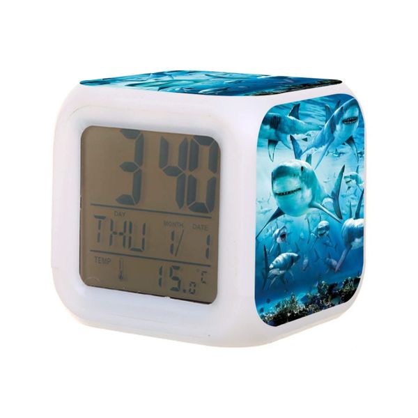 Bureau Table Horloges Enfants Réveil Requin Numérique Avec Fonction Thermomètre 7 Couleur Veilleuse Pour Garçons Filles Femmes Hommes Drop D Mxhome Amw2E