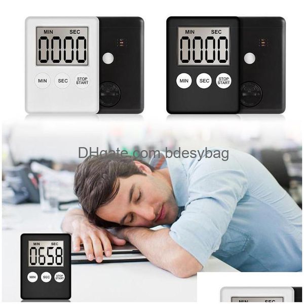 Relojes de mesa de escritorio Temporizador de cocina Cuadrado Cocina Cuenta atrás Alarma Super Thin Led Digital Sn Imán Reloj Cronómetro Drop Deli Dhp1P