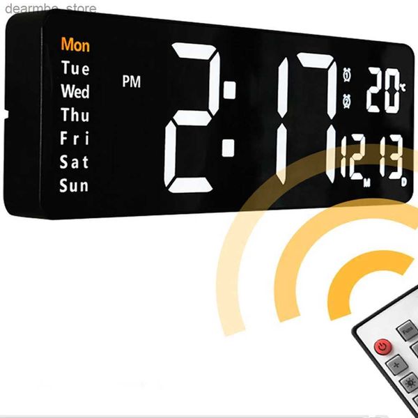 Horloges de table de bureau Grand calendrier d'horloge murale numérique à LED avec double alarme Thermomètre de température pour chambre à coucher Salon Table Décoration de bureau 24327