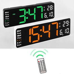 Horloges de table de bureau Grande horloge murale numérique télécommande température date semaine affichage minuterie compte à rebours horloge de table murale double alarmes horloges LED 231215