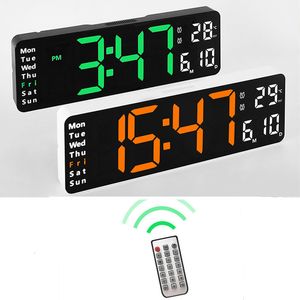 Desk Table Clocks Large Digital Wall Clock Remote Control Temp Date Week Display Timer Countdown Table Clock Wallmounted Dual Alarms LED Clocks 230516