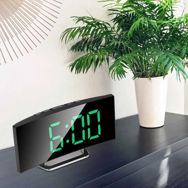 Relojes de mesa de escritorio Pantalla grande 3D LED Superficie curvada Espejo Mesa de alarma Escritorio Dormitorio Decoración del hogar con pantalla de temperatura Reloj digital AA230522