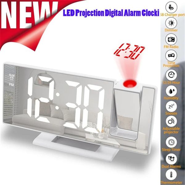 Horloges de table de bureau LED réveil numérique projecteur de projection plafond avec affichage de la température de l'heure rétro-éclairage Snooze pour la maison 231124