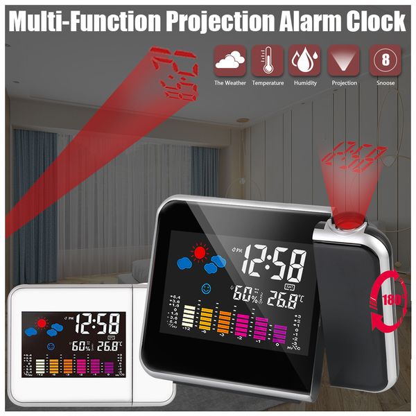 Horloges De Table De Bureau LED Horloge De Table Numérique Réveil Station Météo Température Humidité Prévisions Météo Snooze Avec Projection De L'heure Décor À La Maison 230523