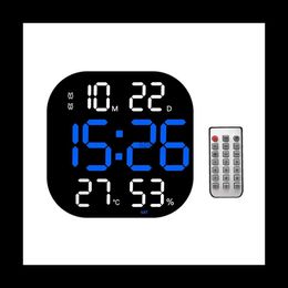 Horloges de table de bureau LED Horloge murale numérique Télécommande Température Date Semaine Affichage Luminosité réglable Table Alarmes Horloge Bleu YQ240118