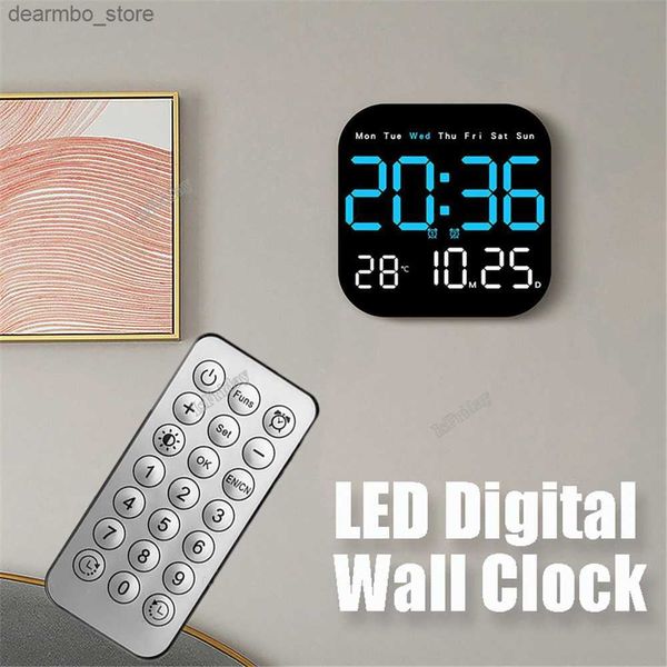 Horloges de table de bureau Horloge murale numérique LED grand écran heure température date semaine affichage avec télécommande et luminosité réglable réveil 24327