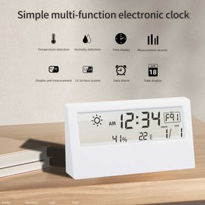 Relojes de mesa de escritorio Reloj de escritorio electrónico LED Medidor de temperatura y humedad digital automático Estación meteorológica para oficina en casa Mini reloj de viaje AA230515