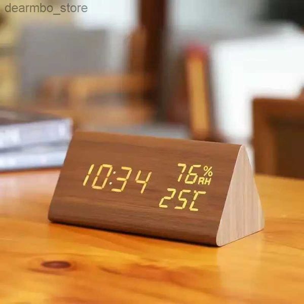 Horloges de table de bureau LED humidité literie horloge de charge alarme en bois détection USB et compteur de température affichage numérique 24327