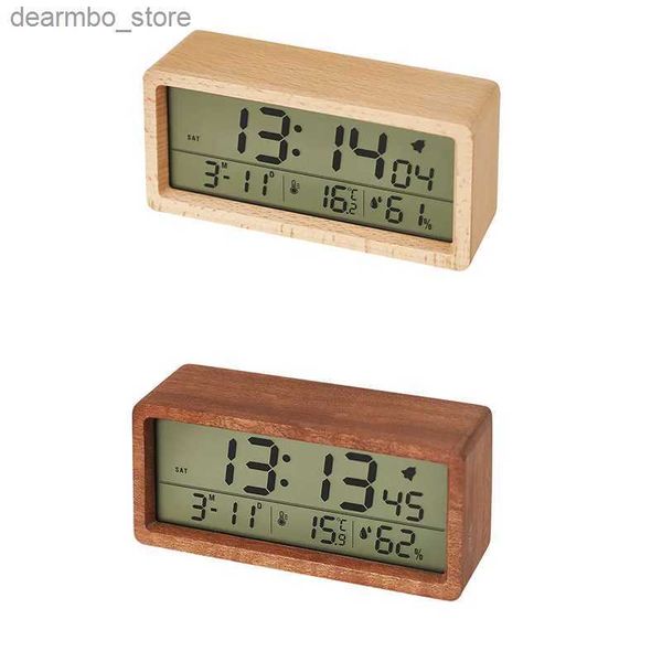 Horloges de table de bureau LED réveil numérique en bois multifonctionnel grand écran date température humidité rétro-éclairage 12/24 heures horloge de table de sieste 24327
