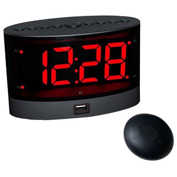Relojes de mesa de escritorio Reloj de alarma fuerte con agitador de cama inalámbrico Vibrador dual para personas que duermen mucho Sordos y con discapacidad auditiva 230608