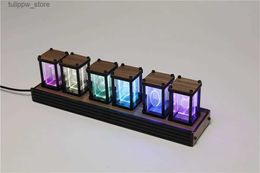 Relojes de mesa de escritorio Reloj de tubo de brillo Nixie de lujo Decoración de escritorio digital Adornos exquisitos RGB Reloj de dígitos silencioso DIY Tabl de madera Reloj creativo L240323