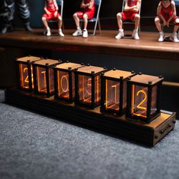 Bureau Tafelklokken Luxe Nixie Glow Tube Klok Hout DIY Tafelklok Creatieve Elektronische Desktop Klokken RGB Stille Digitale Horloge Decoratie Gift 230615