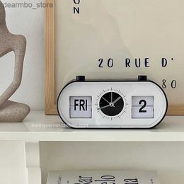 Relojes de mesa de escritorio Reloj despertador de mesa de escritorio con tapa analógica manual Diseño de humor de cuarzo retro que muestra la fecha Día Mes Calendario Reloj de escritorio 24327