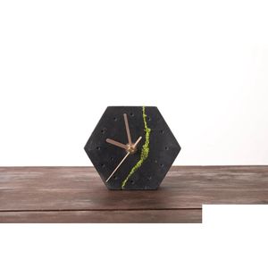 Relojes de mesa de escritorio Reloj de escritorio de hormigón minimalista con musgo escandinavo Entrega de gota moderna Hogar Jardín Decoración para el hogar Relojes Otcmi